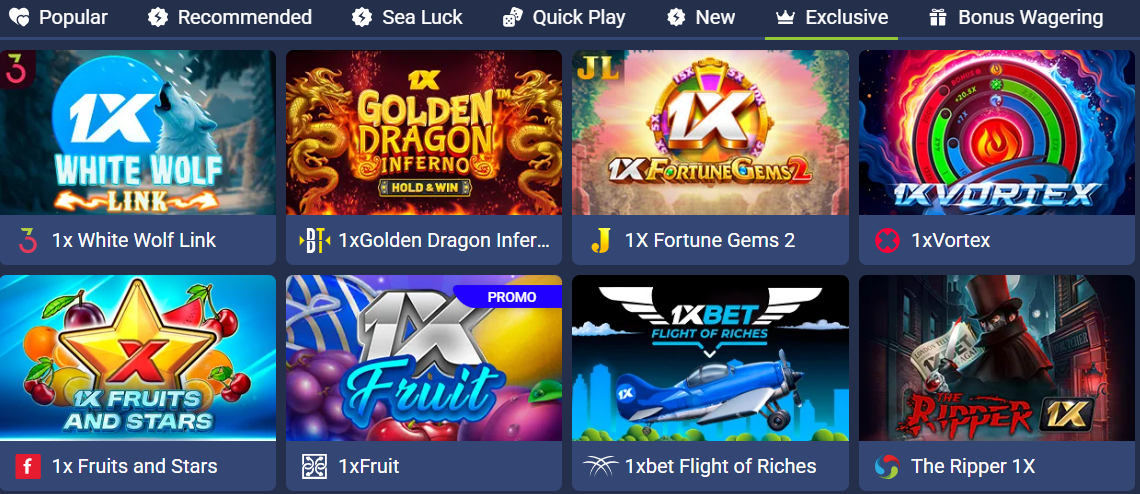 1Xbet Screen 08 Exclusive Slots