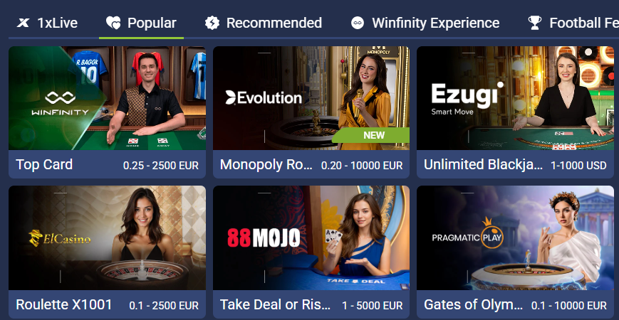 1Xbet Screen 12 Live Casino