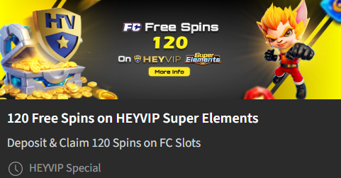 BetVisa Casino HEYVIP Super Elements — 120 Free Spins on FC Slots, Deposit and Claim 120 Spins