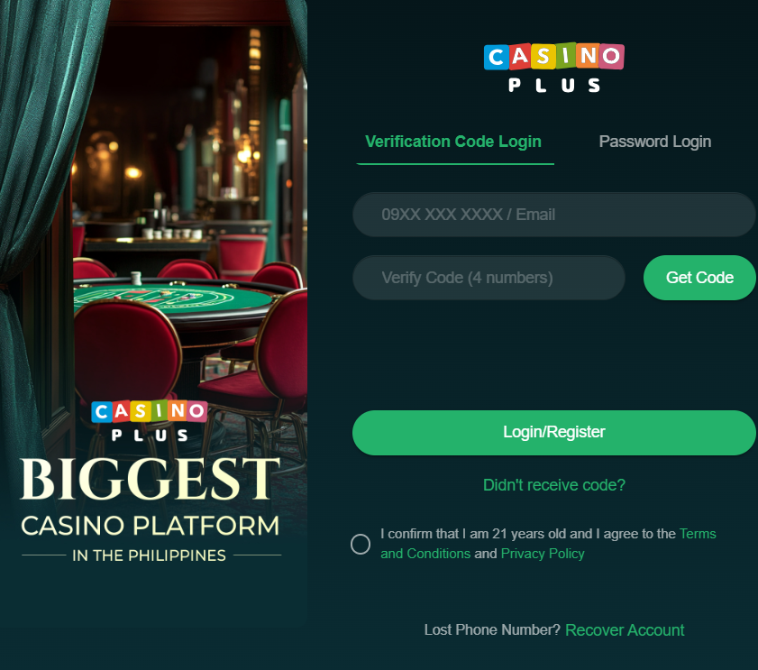 Casinoplus Login Register Verification Code Screen