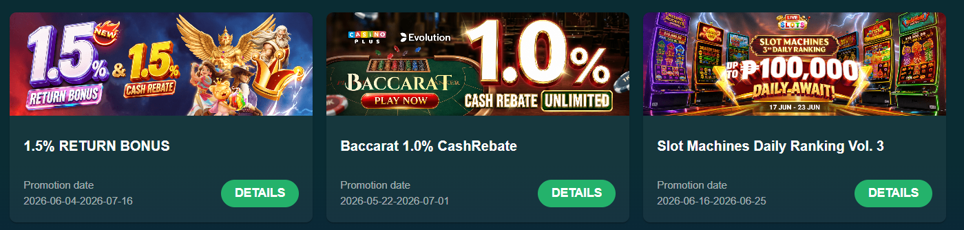 Casinoplus Promo Return Bonus Baccarat Rebate Daily Ranking