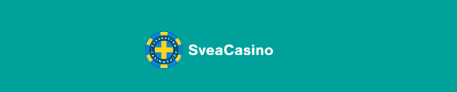 SveaCasino sister brand logo on teal background — casino chip icon in Swedish flag colours with SveaCasino wordmark