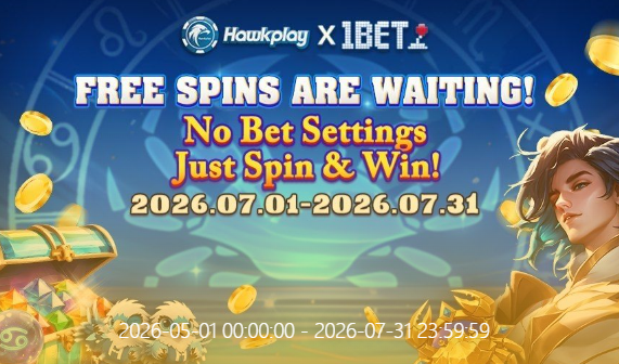 Hawkplay x 1BET — FREE SPINS ARE WAITING! No Bet Settings, Just Spin and Win! 2026.07.01-2026.07.31