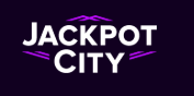 JackpotCity Casino logo official — white JACKPOT CITY text with purple diamond on deep navy background