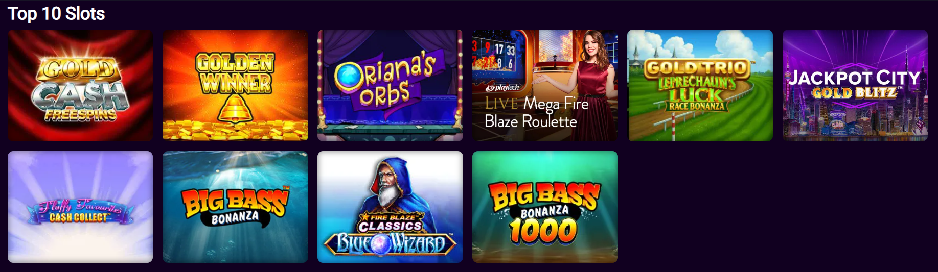 JackpotCity Casino Top 10 Slots — Gold Cash Free Spins, Big Bass Bonanza 1000, Gold Blitz, Fluffy Favourites