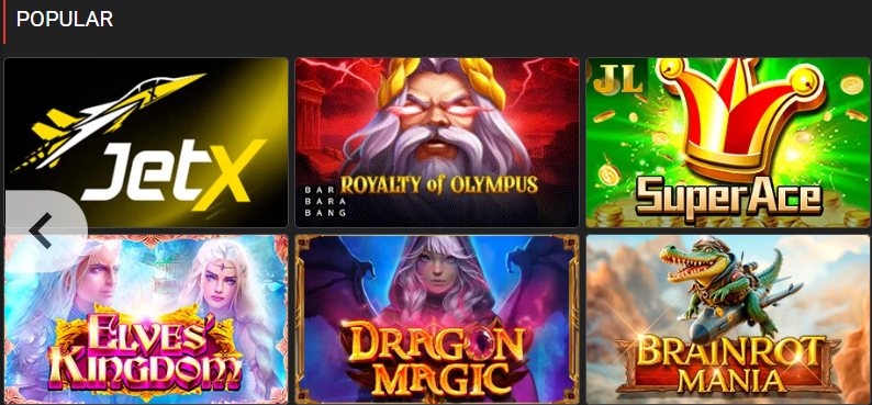 MegaPari Casino Popular Slots — JetX, Royalty of Olympus Barbabang, Super Ace JILI, Elves Kingdom, Dragon Magic, Brainrot Mania