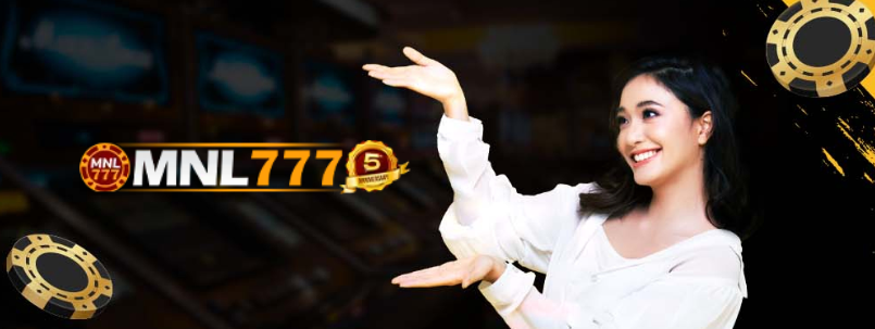 MNL777 Casino Philippines — 5th Anniversary hero banner with Filipino brand ambassador