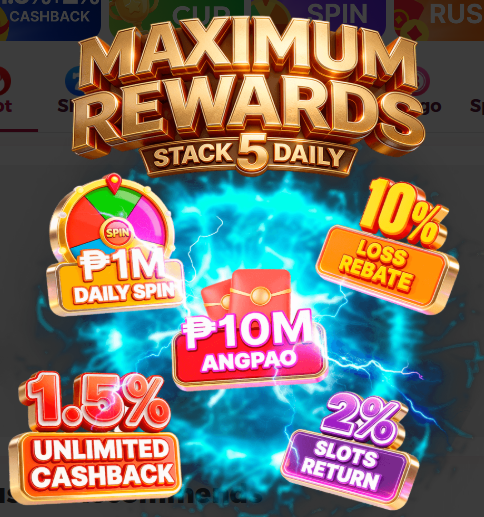 NuStar Casino Philippines — Maximum Rewards Stack 5 Daily: ₱1M Daily Spin, ₱10M Angpao, 10% Loss Rebate, 1.5% Unlimited Cashback, 2% Slots Return