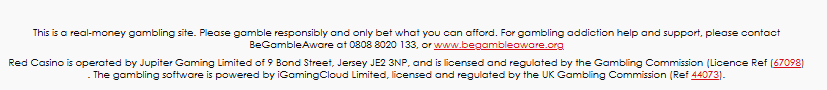 Red Casino Responsible Gaming Footer