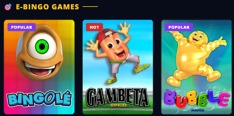 S5 Casino E-Bingo Games — Bingolé Popular, Gambeta Bingo Hot, Bubble Mania Popular