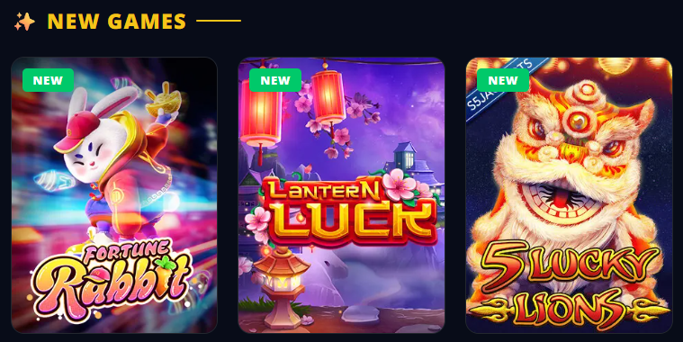 S5 Casino New Games — Fortune Rabbit PG Soft, Lantern Luck, 5 Lucky Lions with S5 Jackpot badge